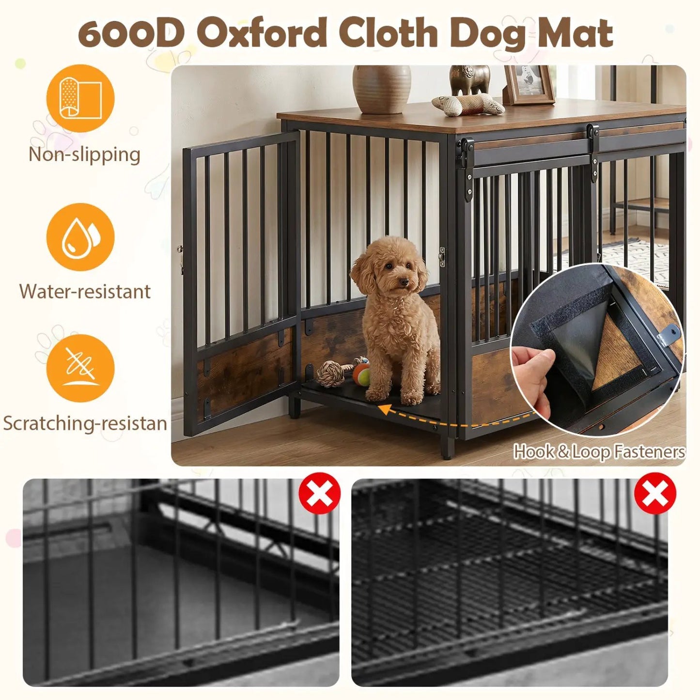 Dog Crate Furniture With Sliding Barn Door Mat