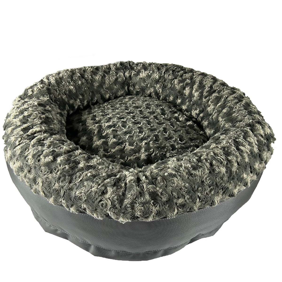 Dog Bed - Round Bolstered Furvana gray faux fur interior by American Dog on Tampa Home & Garden Store