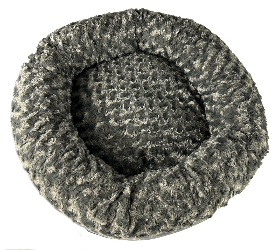 Dog Bed Round Bolstered Furvana plush gray faux fur with outer rim on Tampa Home & Garden Store