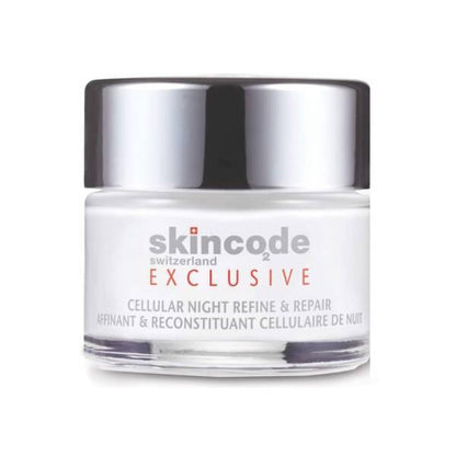Skincode Cellular Night Refine & Repair night cream jar, white glass container with silver lid on Tampa Home & Garden Store