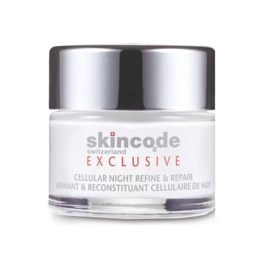 Skincode Cellular Night Refine & Repair night cream jar, white glass container with silver lid on Tampa Home & Garden Store