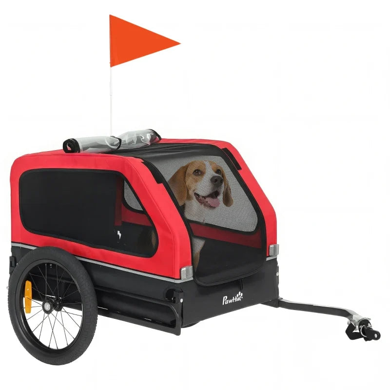Dog bike trailer red canopy flipdown ramp, PawHut pet stroller with universal coupler on Tampa Home & Garden Store