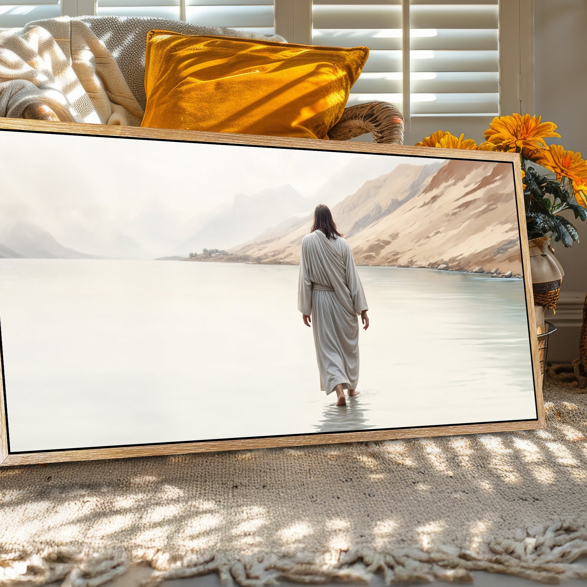 Walking on Water Faith Wall Art XI canvas by Tailored Canvases, tranquil mountain lake scene on Tampa Home & Garden Store