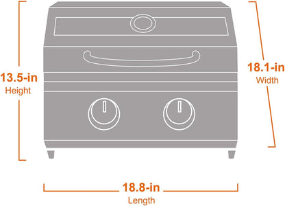 Monument Grills G22 stainless tabletop propane grill with two knobs on Tampa Home & Garden Store