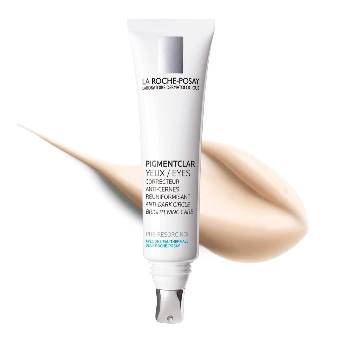La Roche-Posay Pigmentclar Eye Cream tube with beige cream swirl on Tampa Home & Garden Store