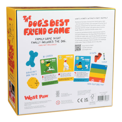 The Dog's Best Friend Game board game by West Paw on yellow box with white back and red title on Tampa Home & Garden Store