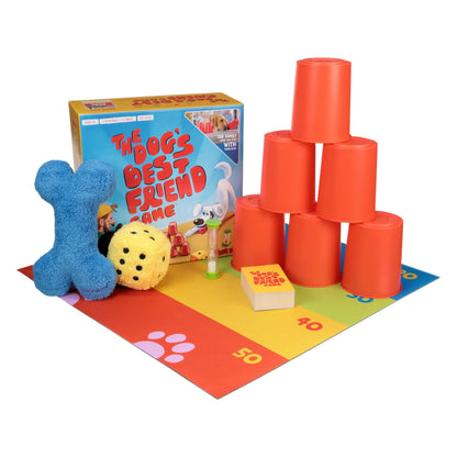 The Dog's Best Friend Game board game by West Paw with blue plush dog and orange stacking cups on Tampa Home & Garden Store