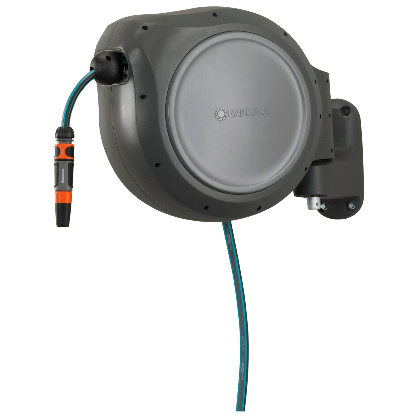 RollUp 100 ft retractable hose reel by Gardena with blue hose, auto retracting on Tampa Home & Garden Store