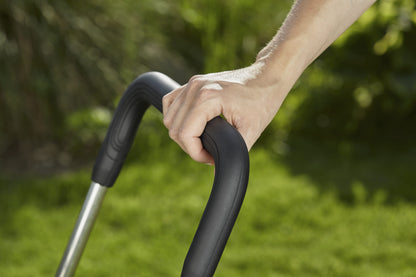 Hose trolley CleverRoll M Easy metal frame with black handle in garden on Tampa Home & Garden Store