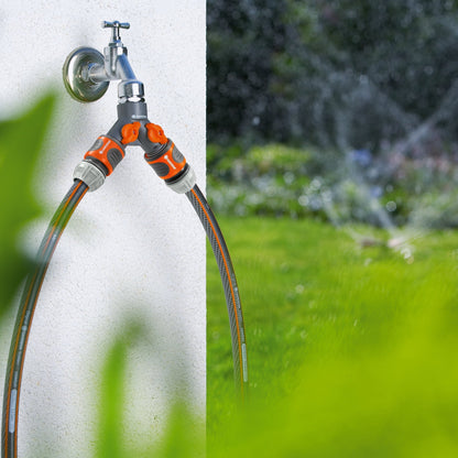 Gardena Twin-Tap Connector 26,5 mm garden hose splitter with dual outlets wall-mounted on Tampa Home & Garden Store