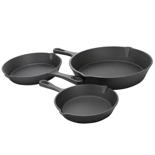 Juego de utensilios de cocina de hierro fundido de 3 piezas con sartén de 8, 6 y 10 pulgadas