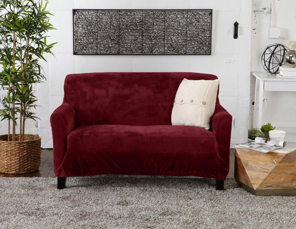 Velvet stretch slipcover Gale Collection burgundy by Great Bay Home on Tampa Home & Garden Store