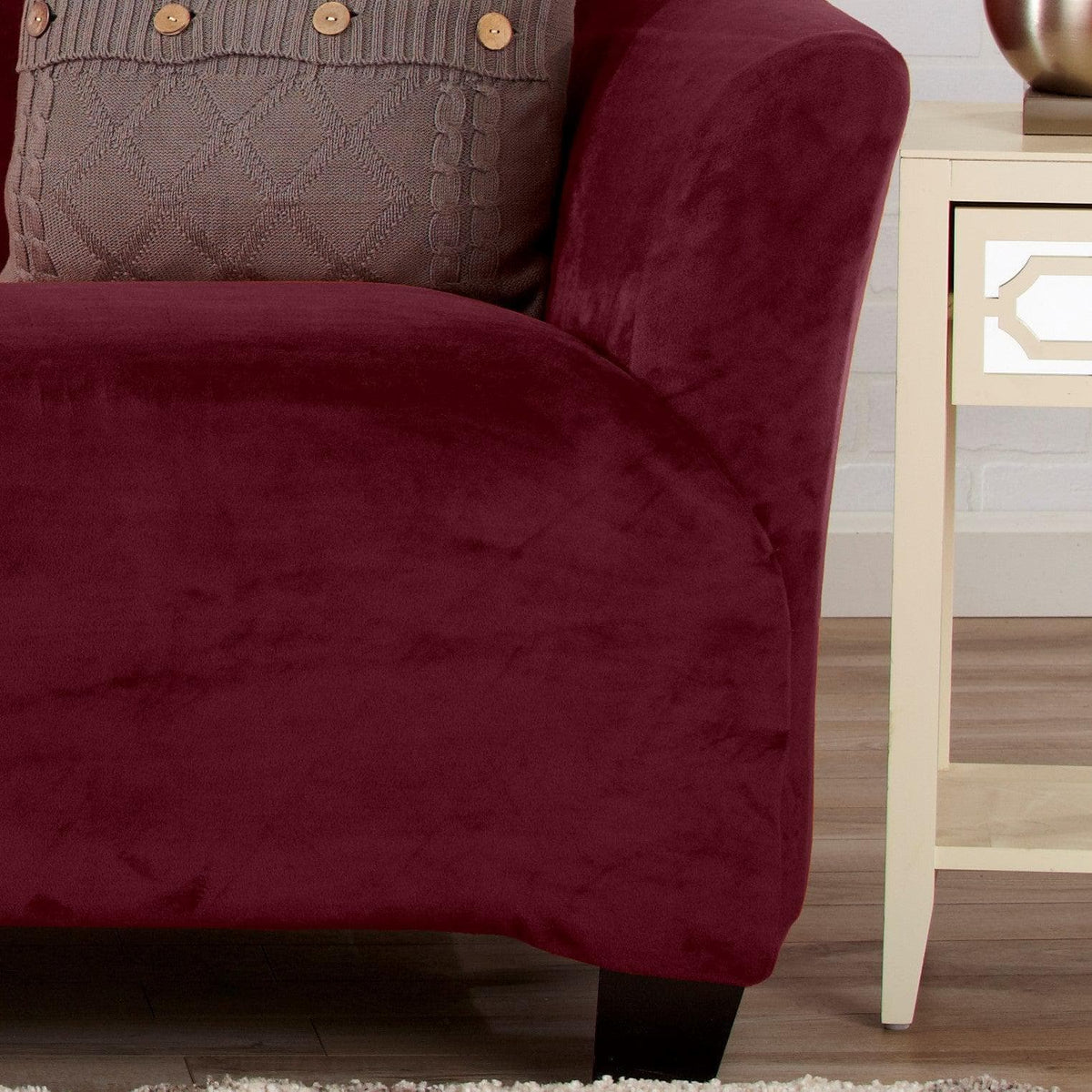 Velvet Stretch Slipcover Gale Collection for burgundy armchair on Tampa Home & Garden Store