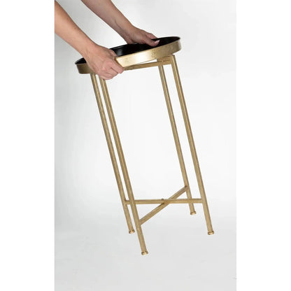 Gold Finish Metal Round Nightstand Removable Tray