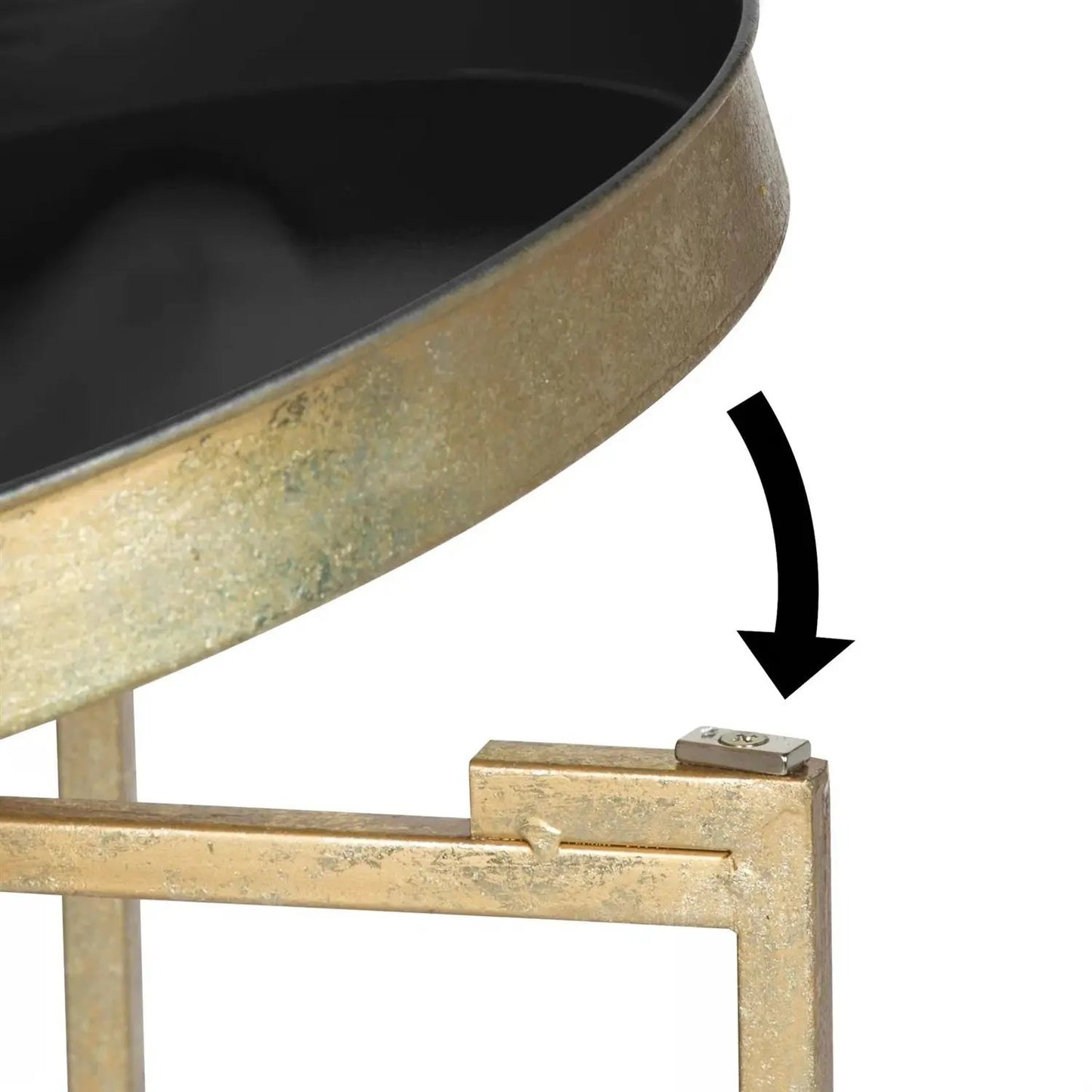 Gold Finish Metal Round Nightstand Removable Tray
