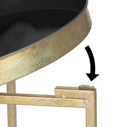 Gold Finish Metal Round Nightstand Removable Tray