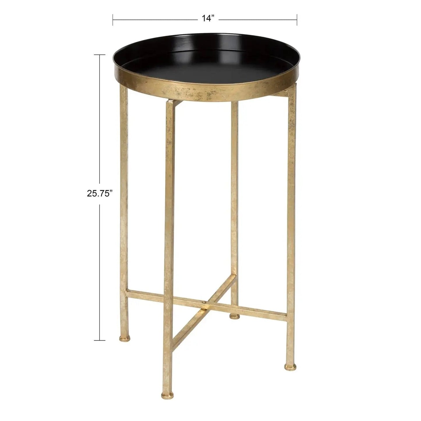 Gold Finish Metal Round Nightstand Removable Tray