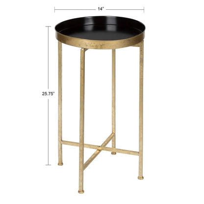 Gold Finish Metal Round Nightstand Removable Tray