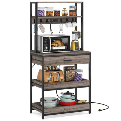 Estantería de cocina moderna gris estilo panadería con estantes extraíbles y cajón
