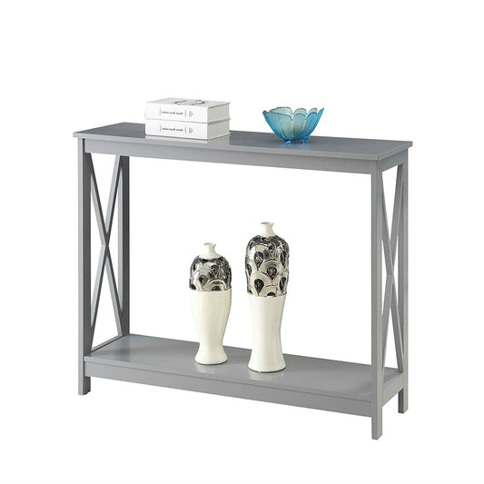 Grey Wood Console Sofa Table with Bottom Storage Shelf - Tampa Home & Garden Store