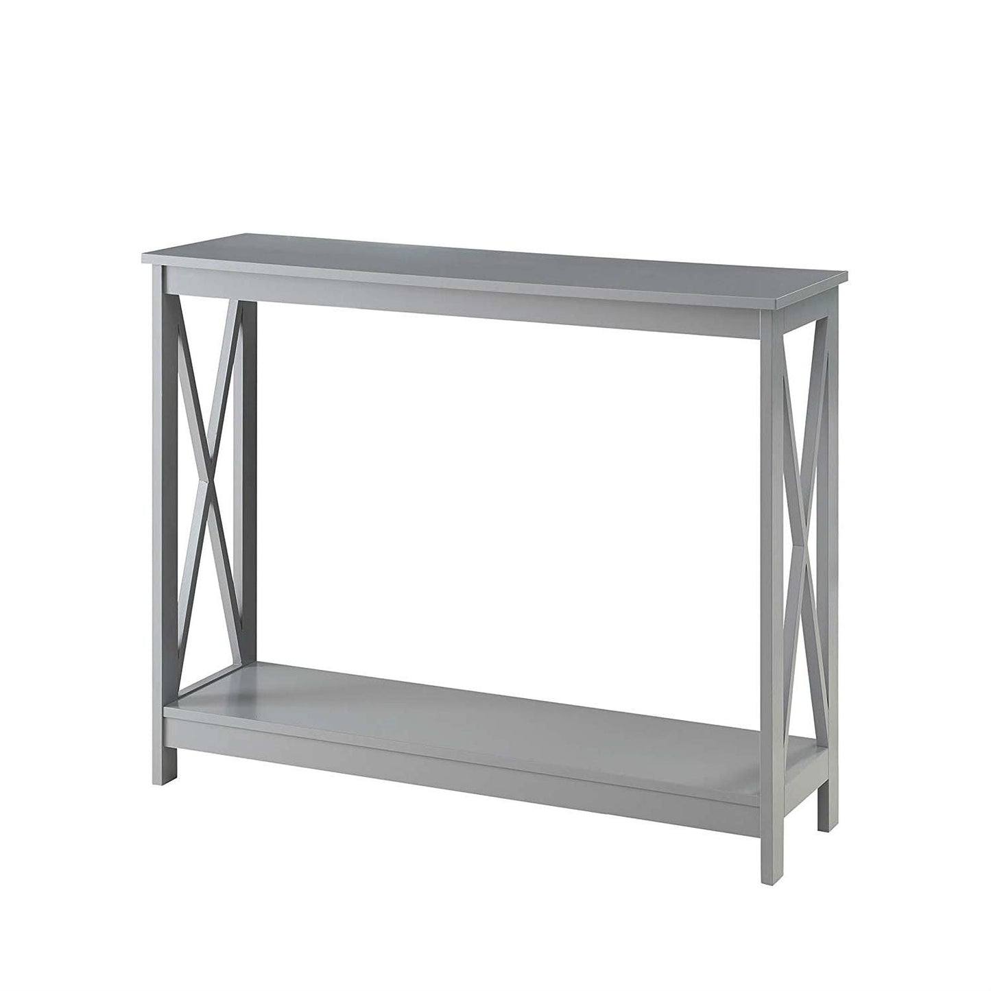 Mesa de sofá consola de madera gris con estante de almacenamiento inferior