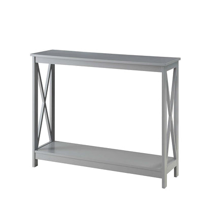 Mesa de sofá consola de madera gris con estante de almacenamiento inferior