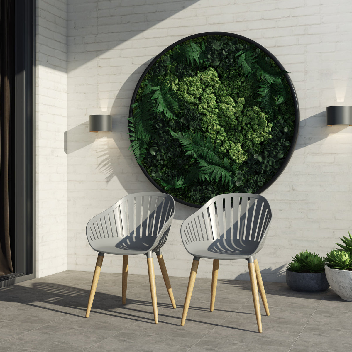 Leyland table and Nassau grey armchairs outdoor set; 2 grey armchairs with wooden legs on Tampa Home & Garden Store
