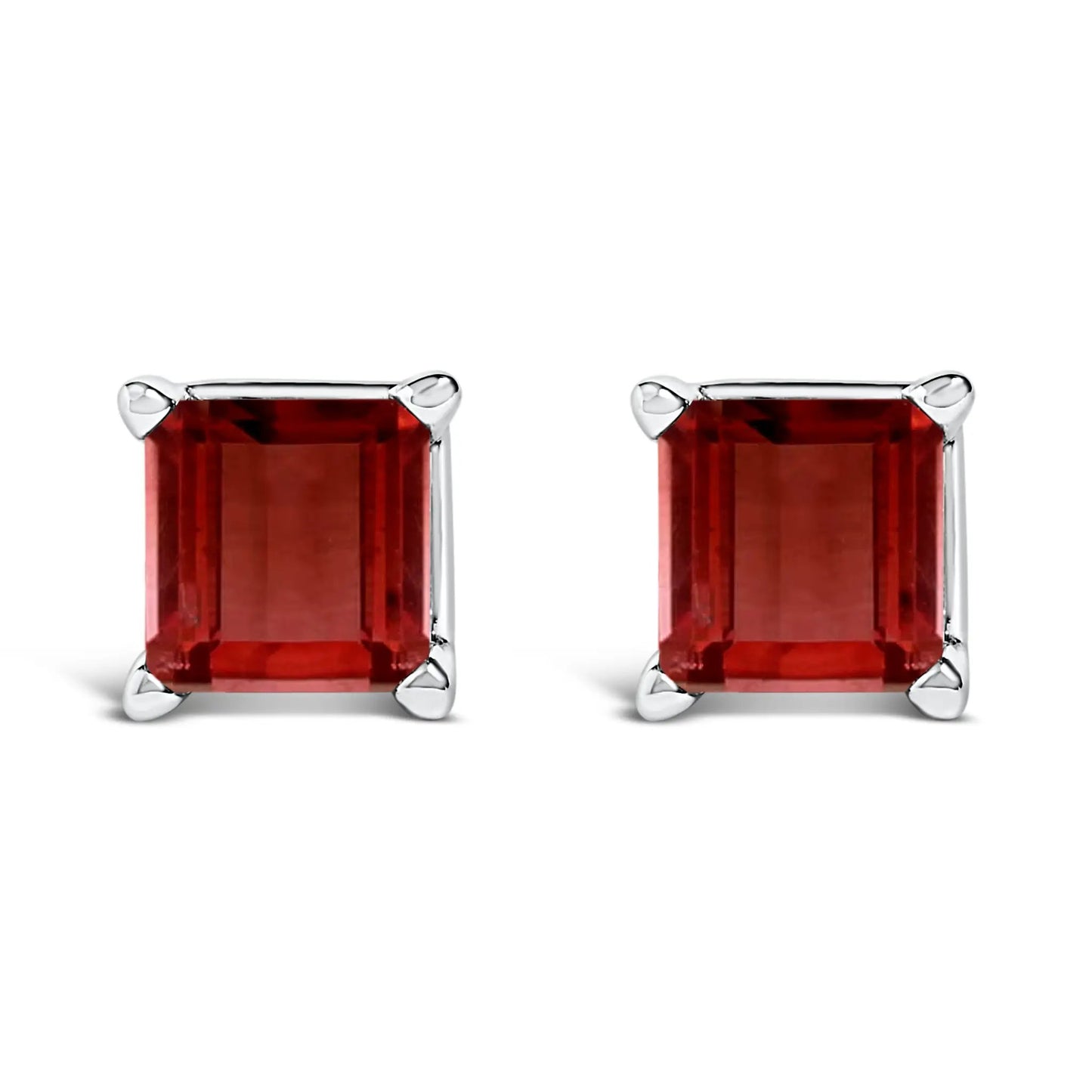 Earrings red square-cut princess gemstones in silver-tone prong settings pair on Tampa Home & Garden Store