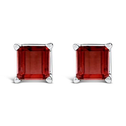 Earrings red square-cut princess gemstones in silver-tone prong settings pair on Tampa Home & Garden Store