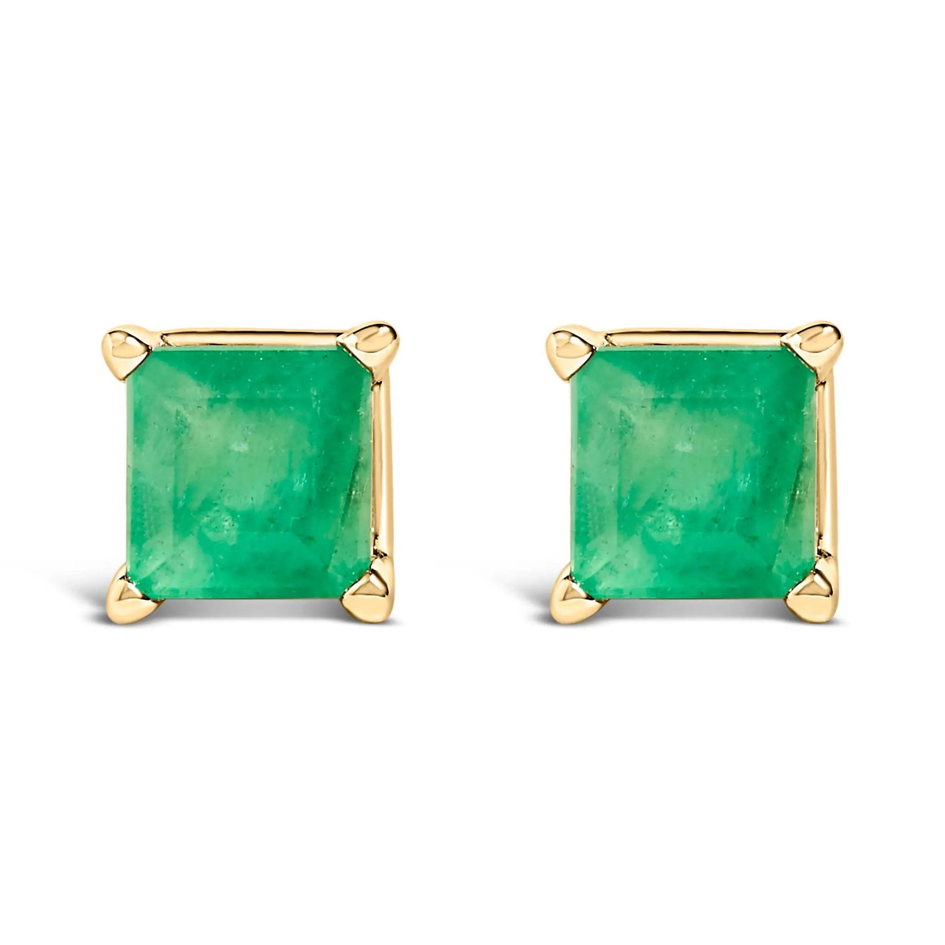 Earrings emerald-cut green gemstone in yellow gold prong setting pair on Tampa Home & Garden Store