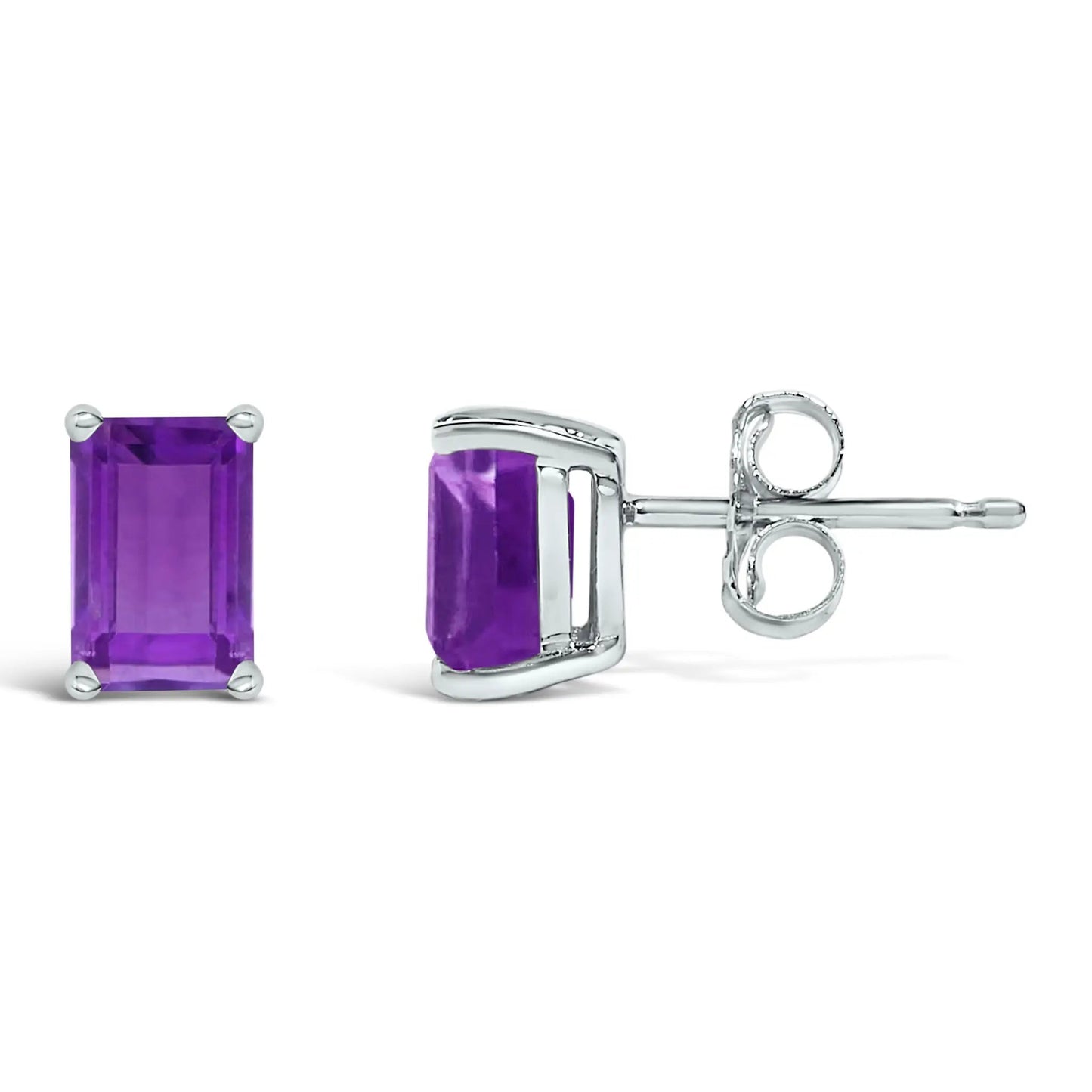 Earrings 14K white gold emerald-cut amethyst stud, purple gemstone, prong-set by Bids.com on Tampa Home & Garden Store