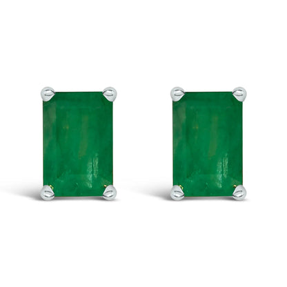 Emerald-cut green gemstone stud earrings in silver prong settings, pair shown on Tampa Home & Garden Store