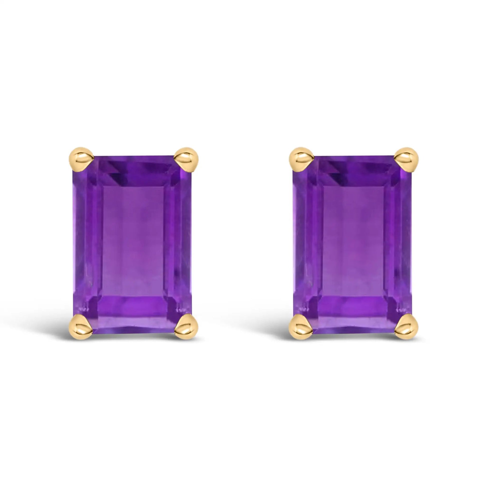 14K white gold emerald-cut amethyst stud earrings with gold prongs, purple stones pair on Tampa Home & Garden Store