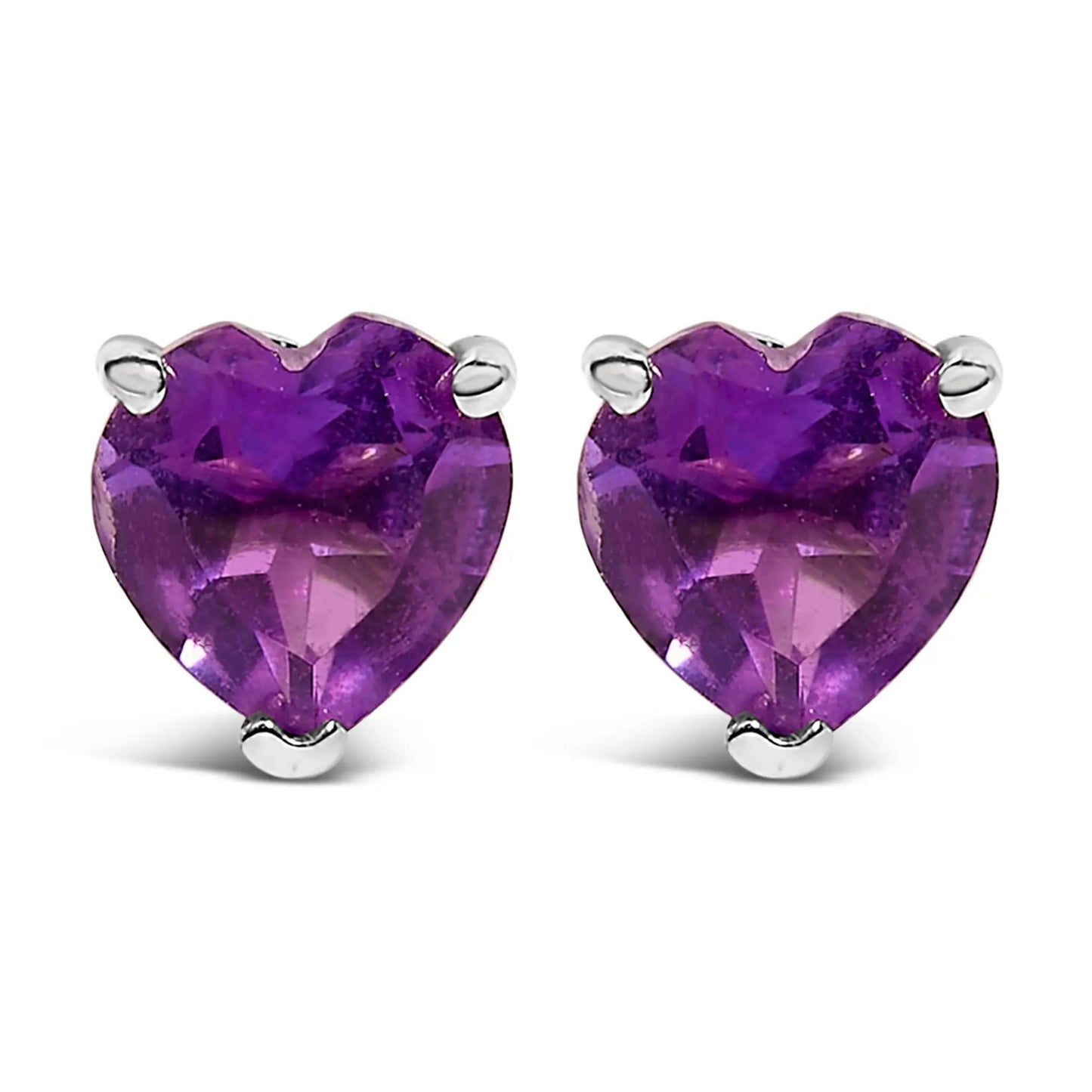14K white gold heart-cut purple amethyst solitaire stud earrings pair on Tampa Home & Garden Store