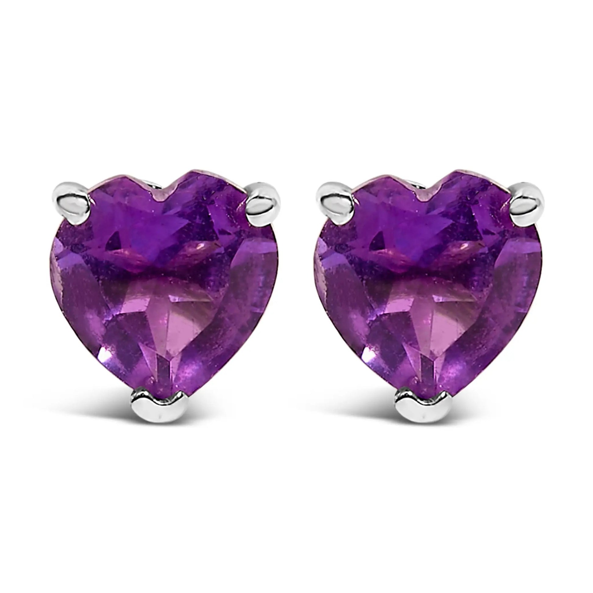 14K white gold heart-cut purple amethyst solitaire stud earrings pair on Tampa Home & Garden Store