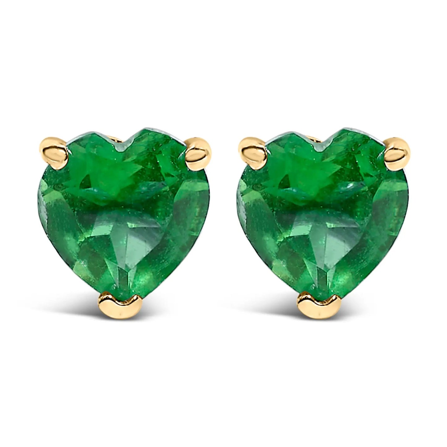 Pair of emerald-green heart-cut gemstone earrings in gold settings stud style on Tampa Home & Garden Store