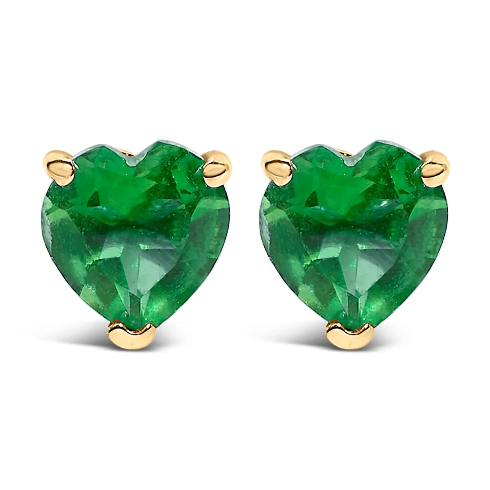 Pair of emerald-green heart-cut gemstone earrings in gold settings stud style on Tampa Home & Garden Store