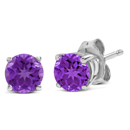14K white gold purple amethyst solitaire stud earrings, round 5x5mm, prong-set on Tampa Home & Garden Store