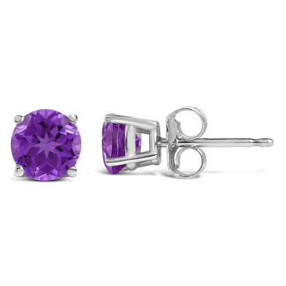 Pair of 14K white gold 5x5mm round purple amethyst solitaire stud earrings by Bids.com on Tampa Home & Garden Store