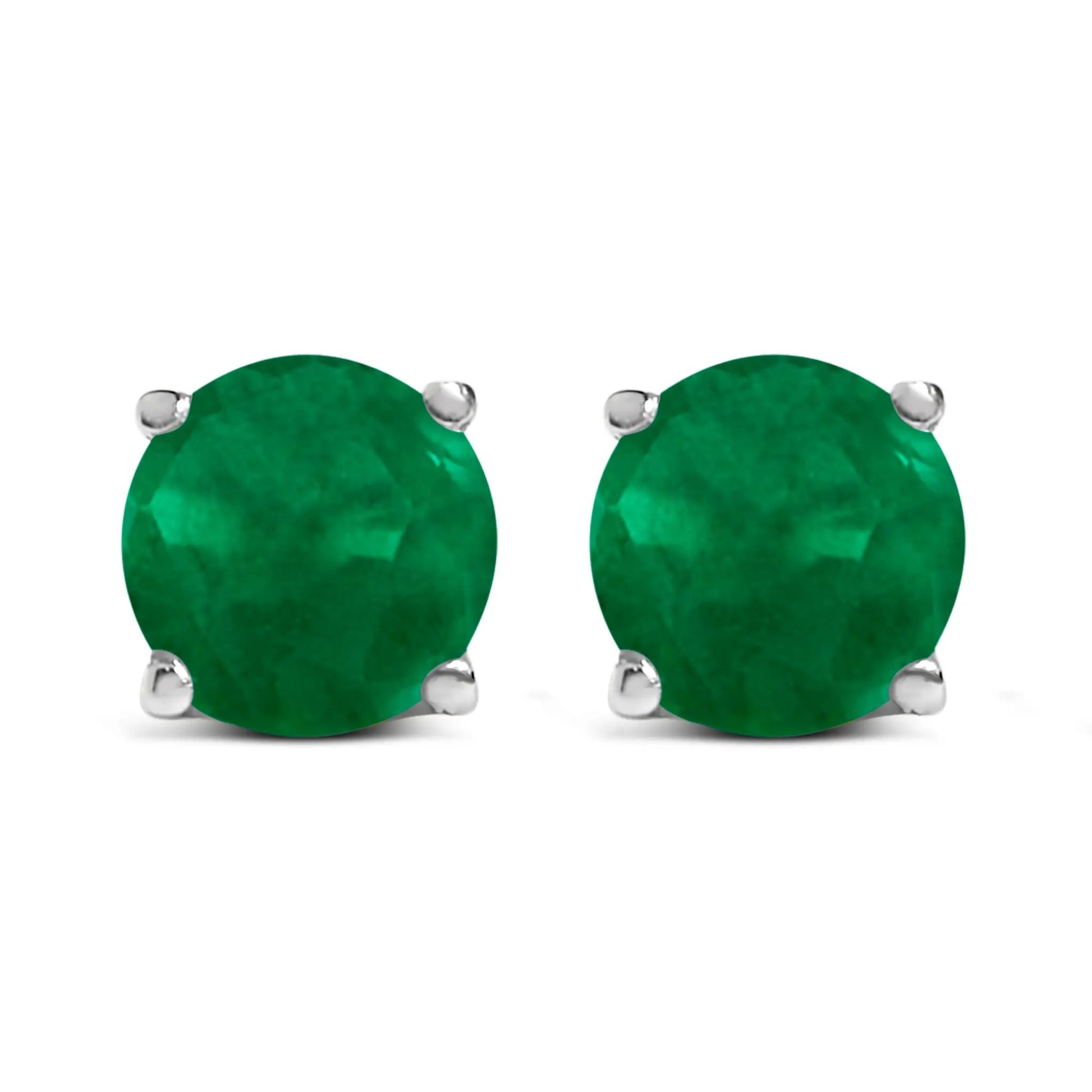 Pair of green round gemstone stud earrings in silver prong settings on Tampa Home & Garden Store