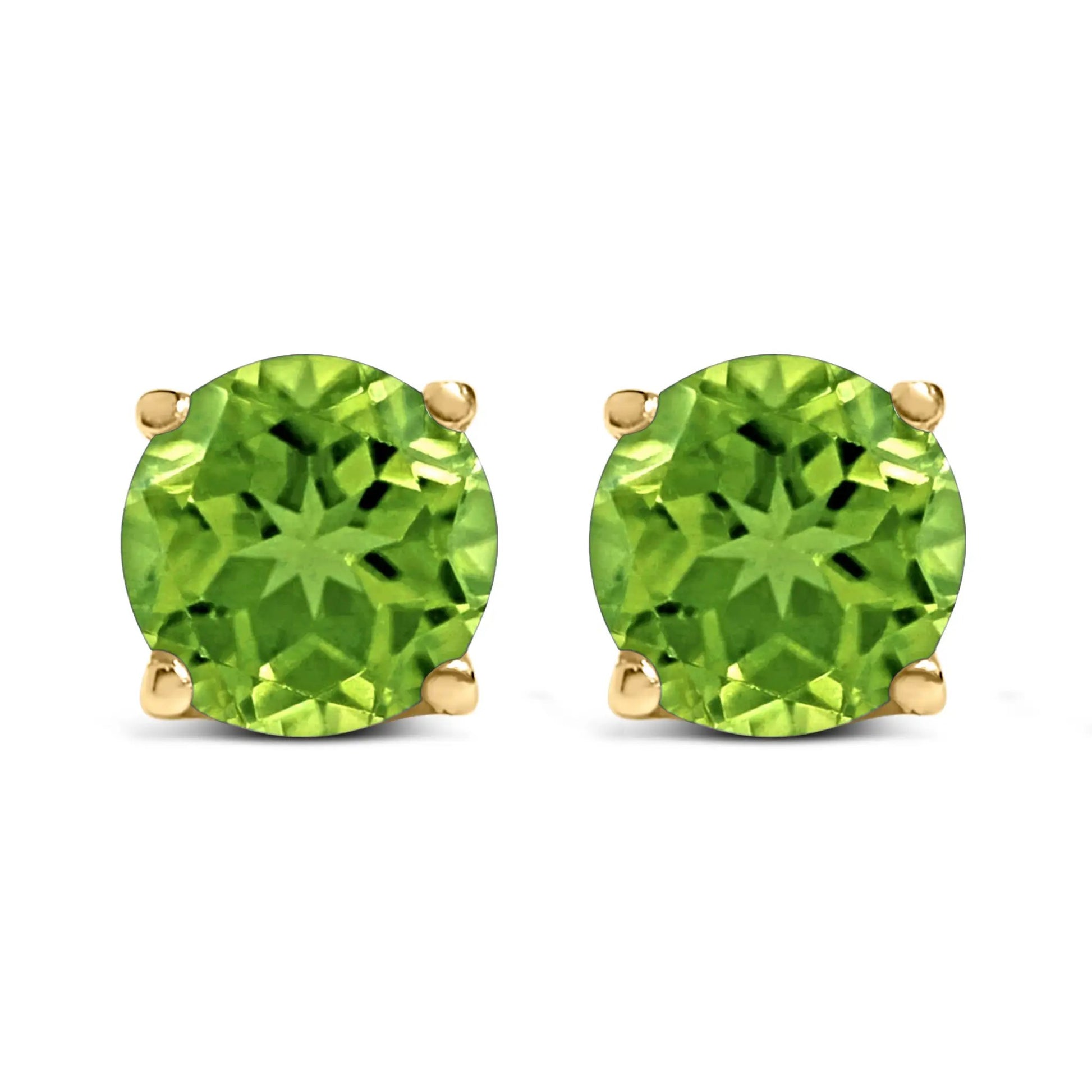 Stud earrings with green gemstone in gold prong settings, pair on Tampa Home & Garden Store
