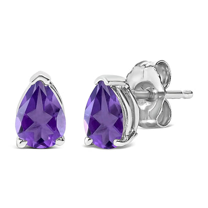Earrings 14K white gold pear-shaped purple amethyst solitaire studs 6x4mm by Bids.com on Tampa Home & Garden Store