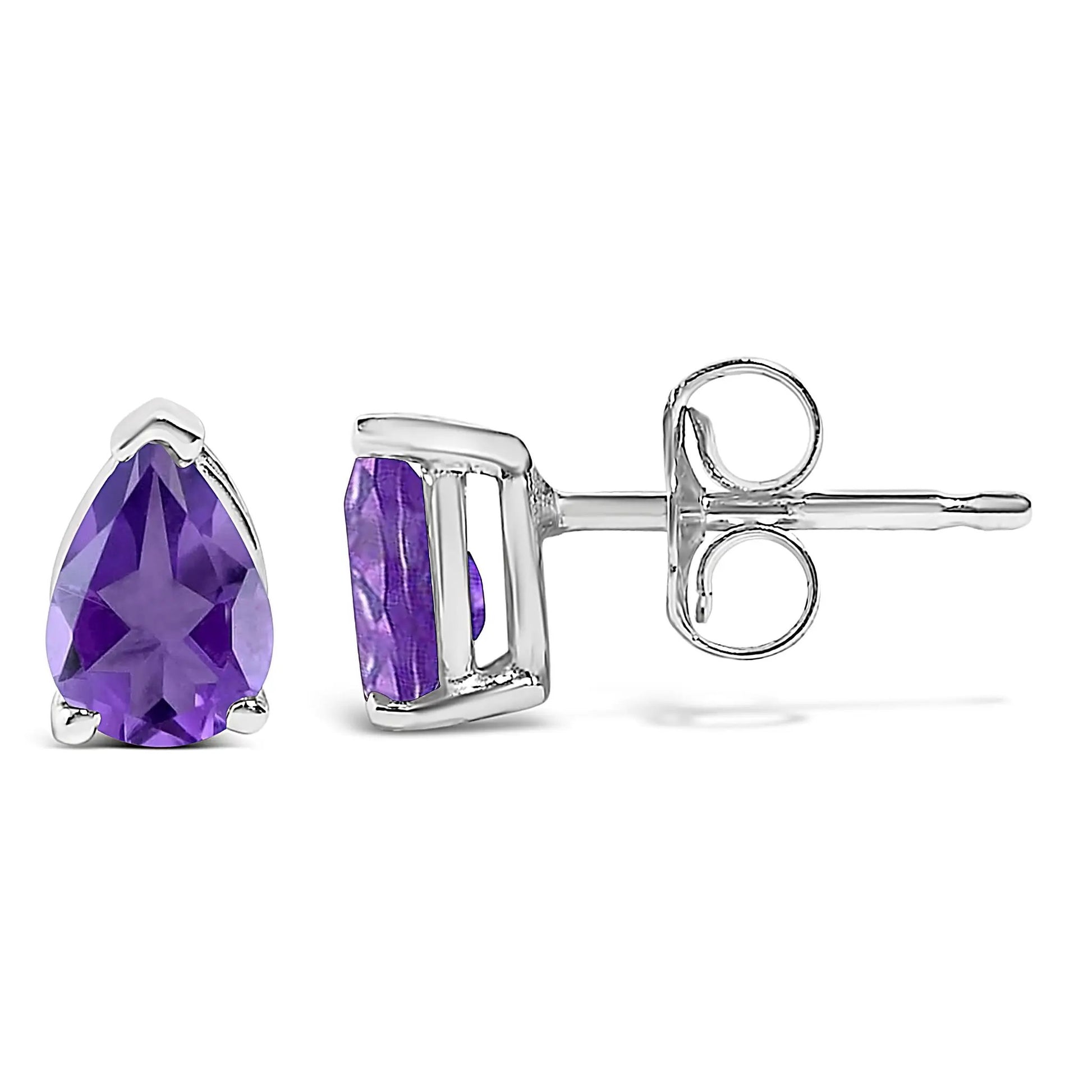 Pair of 14K white gold pear-shaped 6x4mm purple amethyst solitaire stud earrings by Bids.com on Tampa Home & Garden Store