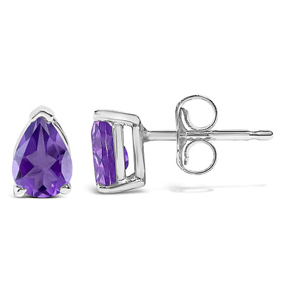 Pair of 14K white gold pear-shaped 6x4mm purple amethyst solitaire stud earrings by Bids.com on Tampa Home & Garden Store