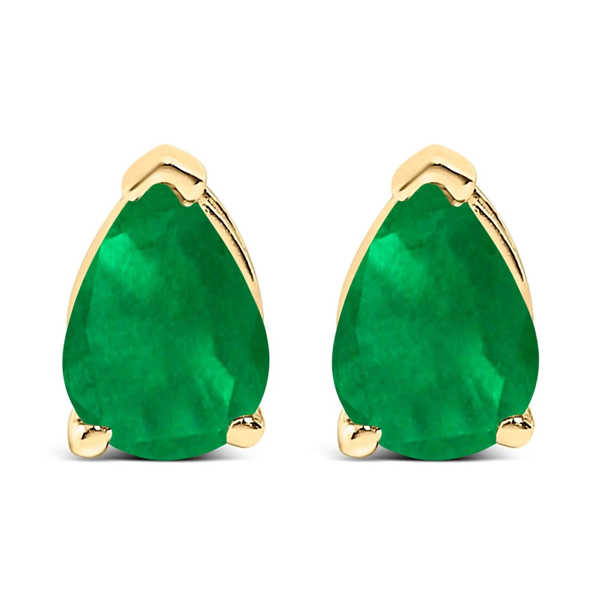 Pair of yellow gold-tone earrings with pear-shaped green gemstones on Tampa Home & Garden Store