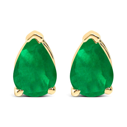 Pair of yellow gold-tone earrings with pear-shaped green gemstones on Tampa Home & Garden Store