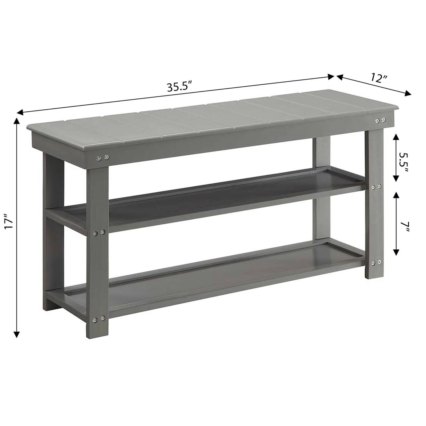 Banco zapatero de 2 estantes de madera gris para recibidor o armario