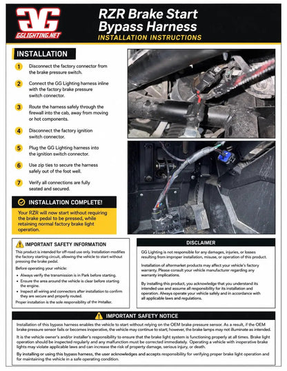 RZR Pro 2022+ Brake Bypass Harness instruction sheet by GGLighting with wiring photos on Tampa Home & Garden Store