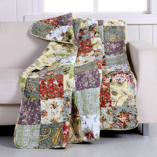 Red Green Blue Purple Yellow White 100-Percent Cotton Floral Patchwork Quilt Throw Blanket - Tampa Home & Garden Store