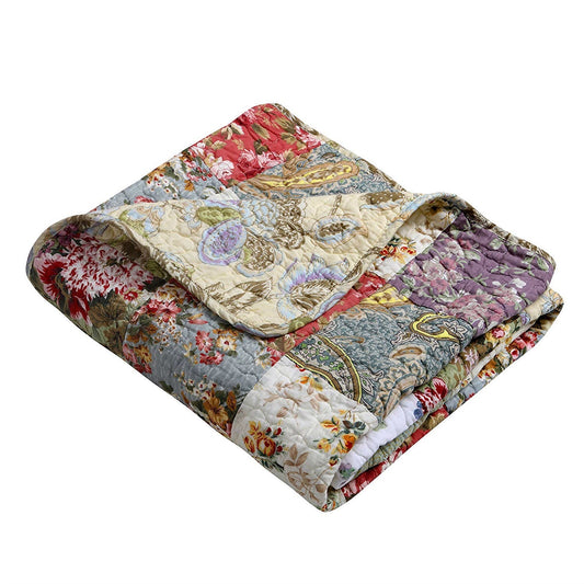 Red Green Blue Purple Yellow White 100-Percent Cotton Floral Patchwork Quilt Throw Blanket - Tampa Home & Garden Store